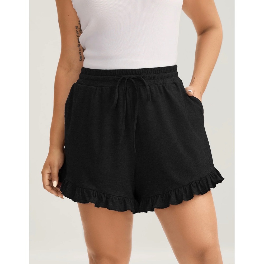 Bloomchic Supersoft Mixed Color Knit Drawstring Ruffled Shorts Black Size 12 L